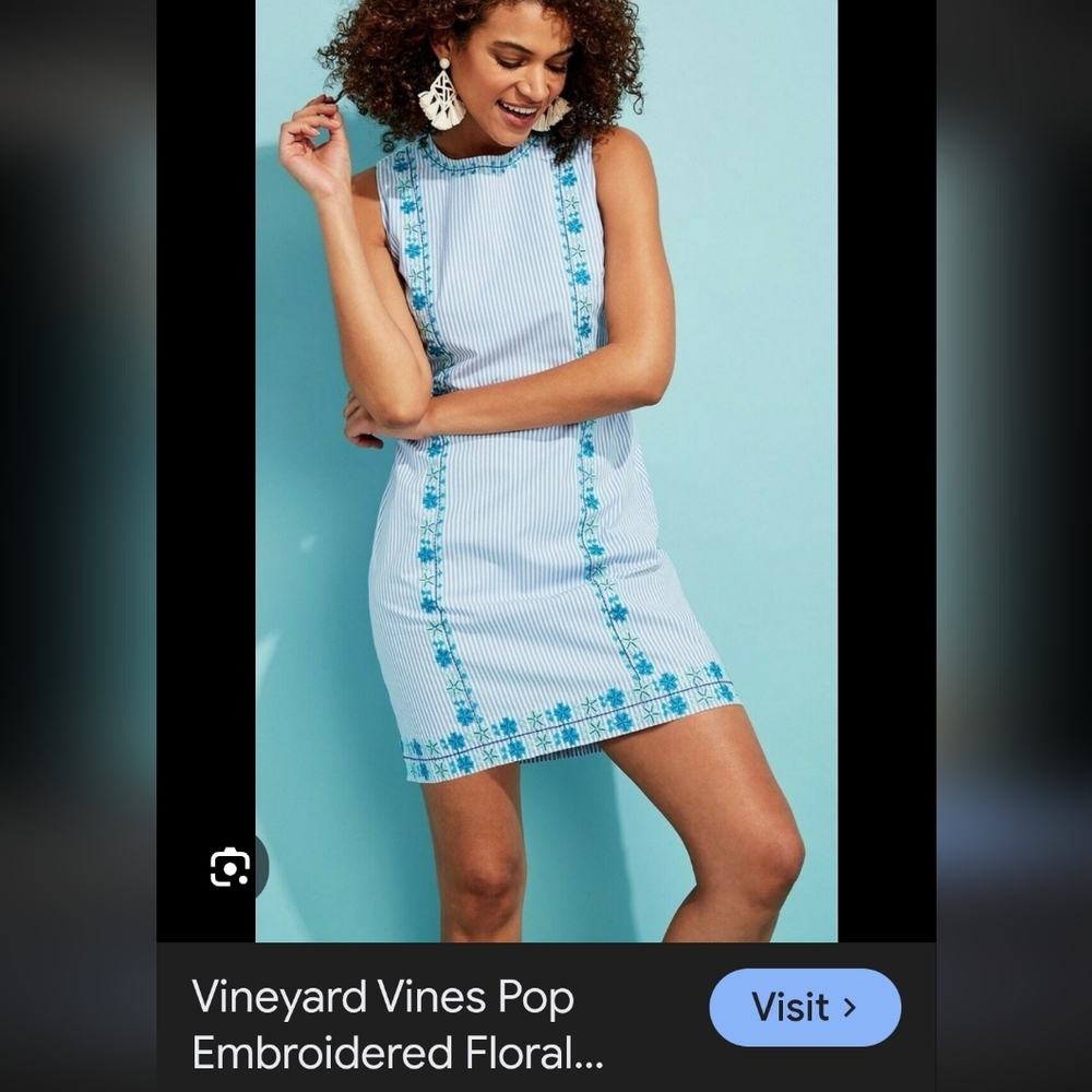 Vineyard Vines Embroidered Stripped Hydrangea Shift Dress Size 4 - Picture 10 of 15
